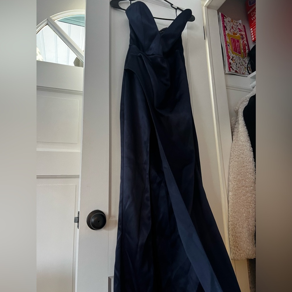 Missguided Peace + Love Strapless Navy Prom Dress